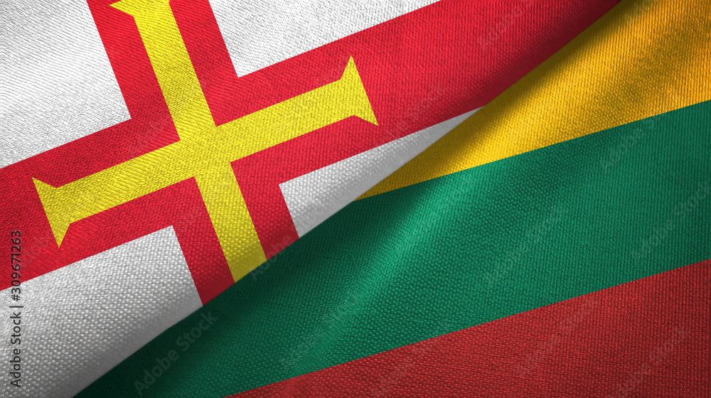 Guernsey and Lithuania two flags textile cloth, fabric texture Guernsey and Lithuania two flags textile cloth, fabric texture