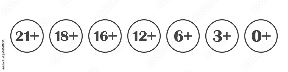 Set of vector icon age restriction on white isolated background. Layers grouped for easy editing illustration. For your design. Set of vector icon age restriction on white isolated background. Layers grouped for easy editing illustration. For your design.