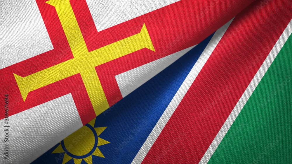 Guernsey and Namibia two flags textile cloth, fabric texture Guernsey and Namibia two flags textile cloth, fabric texture