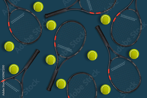 Tennis Racket and Ball Seamless Pattern Background for Competition Play Game Concept