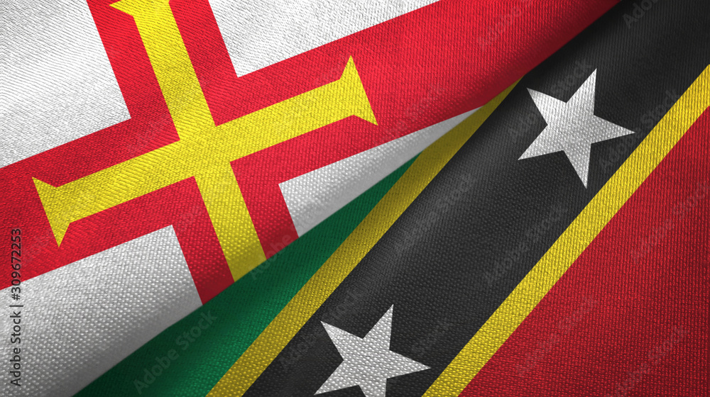 Guernsey and Saint Kitts and Nevis two flags textile cloth, fabric texture Guernsey and Saint Kitts and Nevis two flags textile cloth, fabric texture