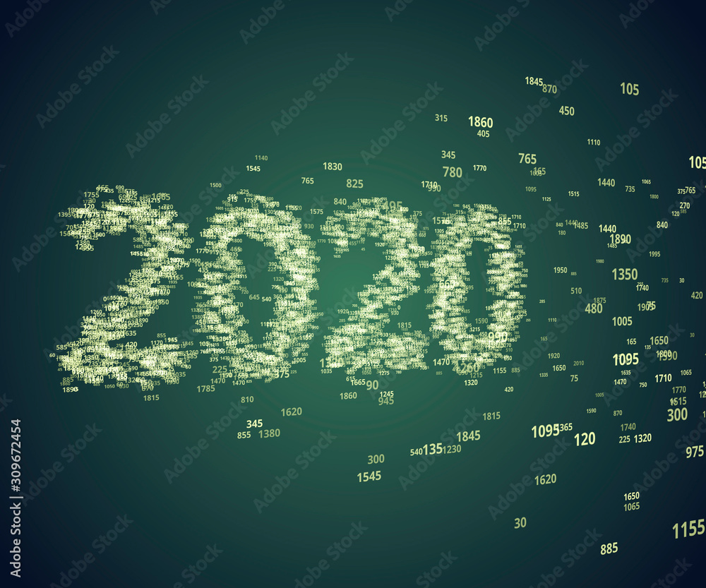 New year 2020 dark green color illustration