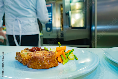 Steak with vegetable garnis...