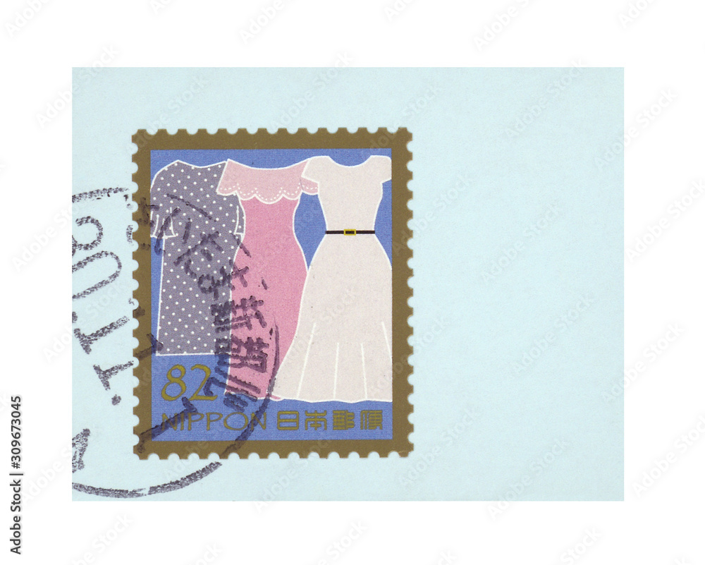 Briefmarke stamps Japan Nippon gestempelt used Post Mail Letter Kleider  dresses Sommer Fashion Kleid Mode Pink rosa Saitama Stock Photo | Adobe  Stock