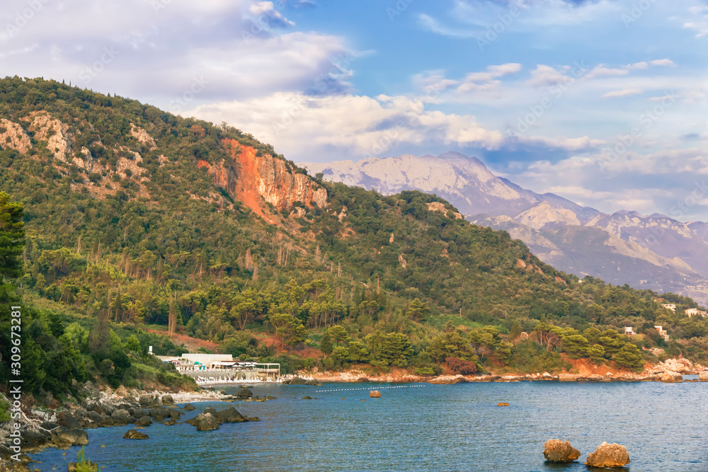 Fototapeta premium Coast of Adriatic sea. Water and mountains in Montenegro.