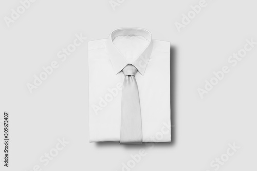 Men Shirt with Tie Mock up on light gray background.