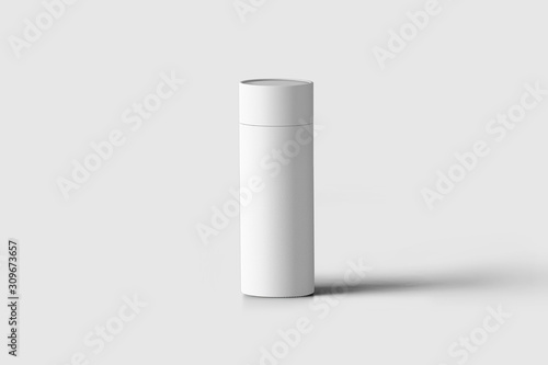White Paper Tube Tin Can Mock up on light gray background.3D rendering