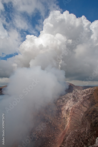 Masaya Volcano emitting large quantities of sulfur dioxide gas from active Santiago crater in Masaya, Nicaragua, Central America.