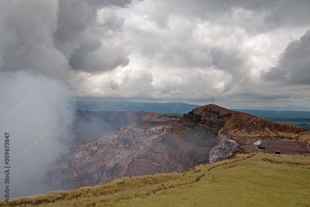 Masaya Volcano emitting large quantities of sulfur dioxide gas from active Santiago crater in Masaya, Nicaragua, Central America.