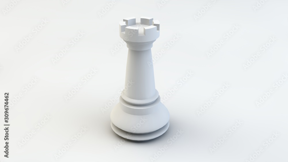 3d rendering, 3d illustration. Chess piece rook on a light background. 3d rendering, 3d illustration. Chess piece rook on a light background.