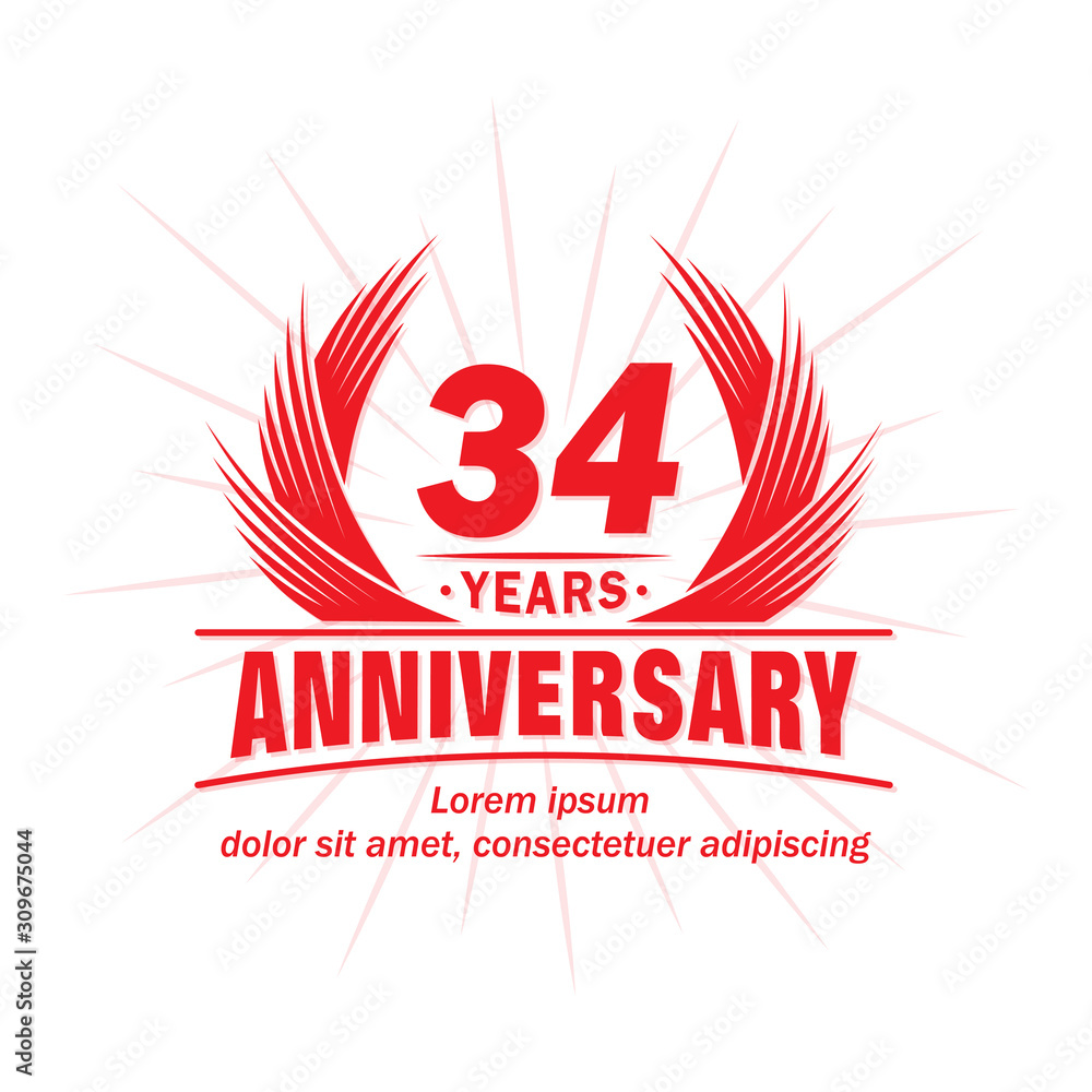 34 years logo design template. 34th anniversary vector and illustration. 34 years logo design template. 34th anniversary vector and illustration.