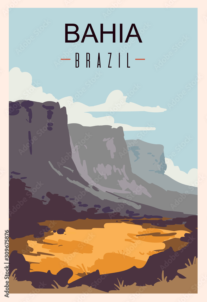 Bahia retro poster. Bahia travel illustration. States of Brazil