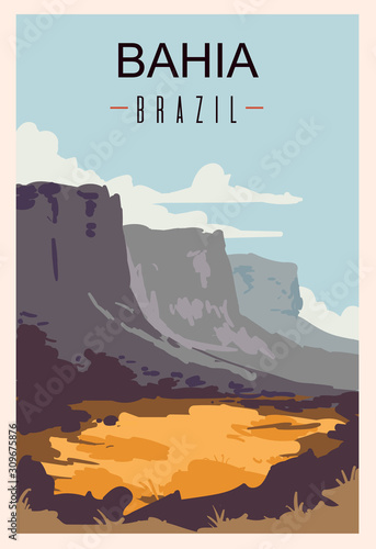 Bahia retro poster. Bahia travel illustration. States of Brazil photo