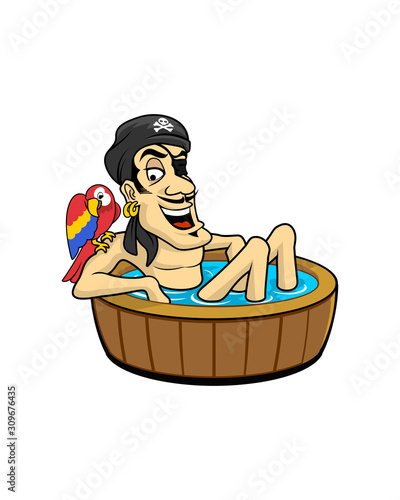Pirate cartoons soaking in beer barrels v2