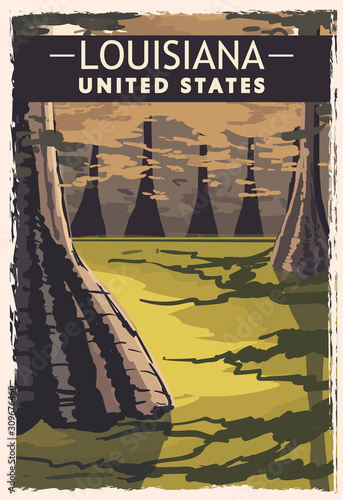 Louisiana retro poster. USA Louisiana travel illustration. United States of America greeting card. photo