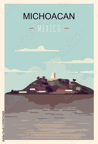 Michoacan retro poster. Michoacan travel illustration. States of Mexico photo