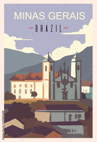 Minas Gerais retro poster, travel illustration. States of Brazil photo