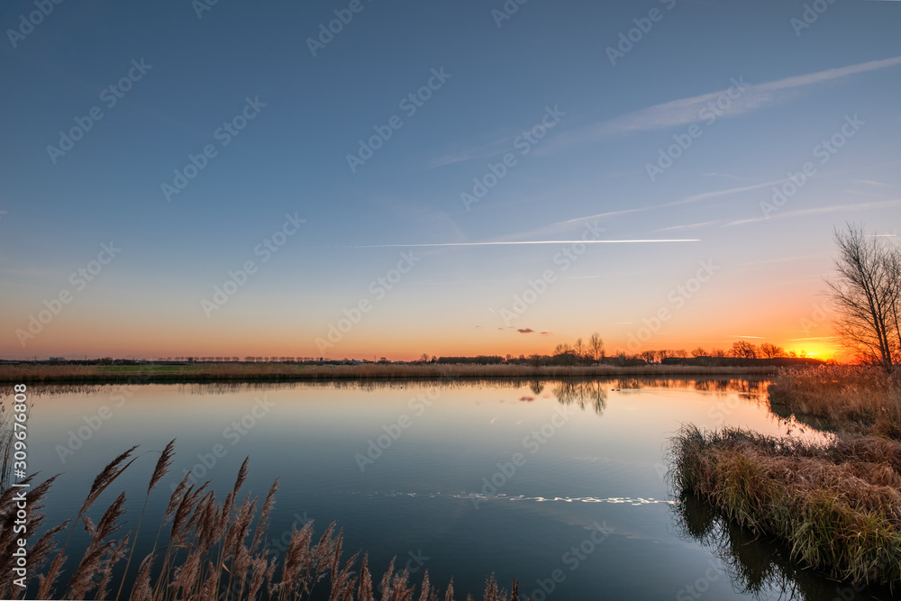 Sunset in the polder, close to Rotterdam Netherlands
