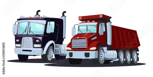 Heavy traffic with two trucks overtaking each other