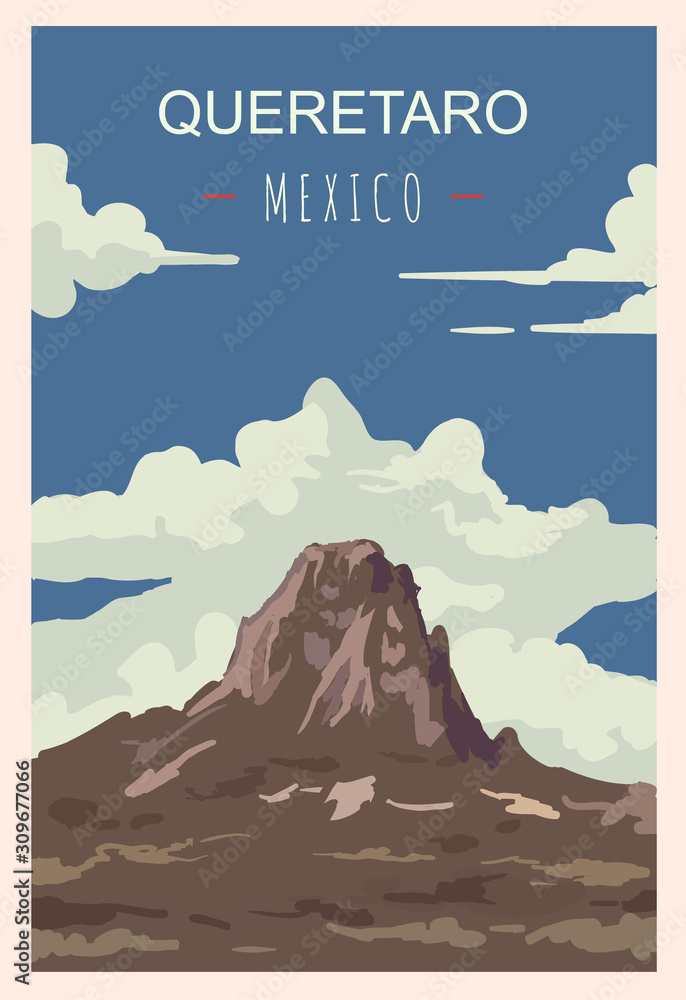Queretaro retro poster. Queretaro travel illustration. States of Mexico