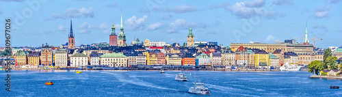 Canvas Print Panoramic view at Stockholm old city Galma Stan as seen  from the Sea