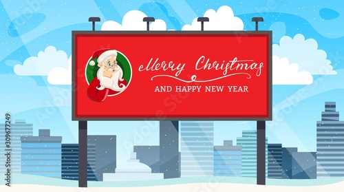 Winter cityscape with billboard for your text