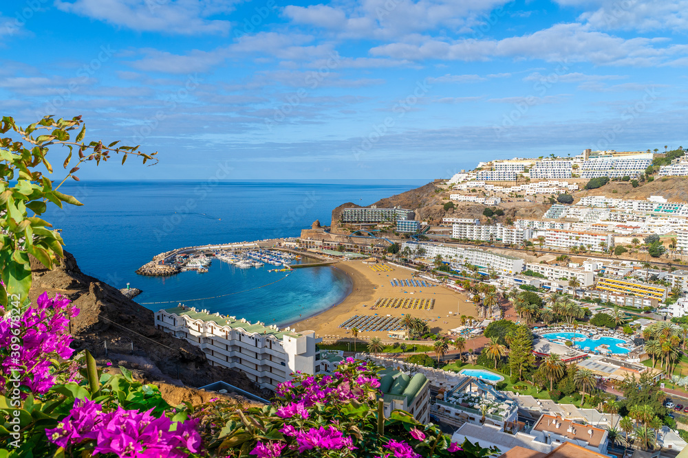 Landscape with  Puerto Rico village and beach on Gran Canaria, Spain
