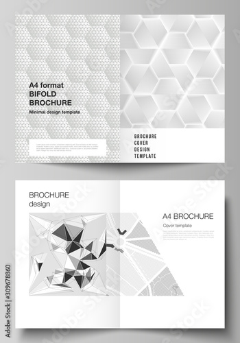 Vector layout of two A4 format modern cover mockups design templates for bifold brochure  magazine  flyer  booklet. Abstract geometric triangle design background using triangular style patterns.