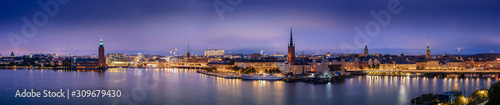Sweden, Sotckholm City Skyline During Late Sunset, view from Old Town pier to Sodermalm district