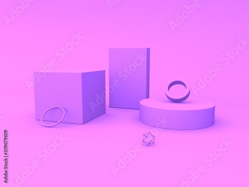 Purple Minimal scene with podium and abstract background. Geometric shape. Purple pastel colors scene. Minimal 3d rendering. Scene with geometrical forms and purple background. 3d render. (ID: 309679609)