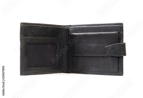 Leather black wallet isolated on white background