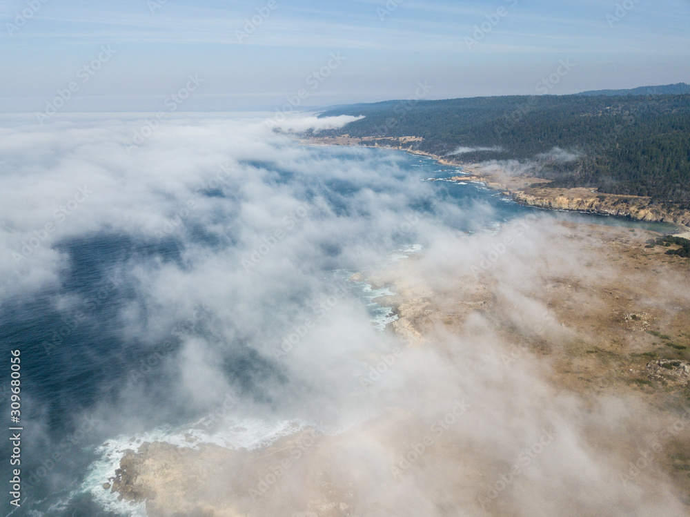 The amazing coastline north of San Francisco, accessible by the Pacific Coast Highway, is known as one of the most scenic drives in the world. This area is often covered by a cloudy marine layer.