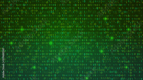 Abstract Green Background with Binary Code Numbers. Data Breach, Malware, Cyber Attack, Hacked Concept