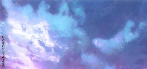 Beatiful Sky with Clouds Artistic Background. Craft Painting Landscape