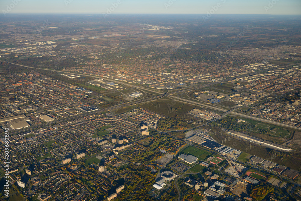 Aerial view north west York University with highway 407 and 400 Toronto and Vaughan