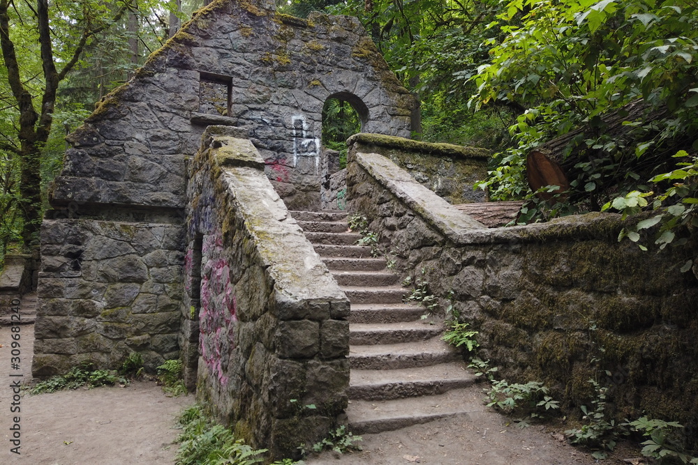 Fototapeta Stone house in Forest Park, Portland, OR