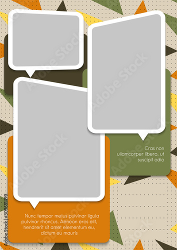 Template for photo collage or infographic in modern style. Frames for clipping masks are in the vector file. Template for a photo album with asymmetric frames