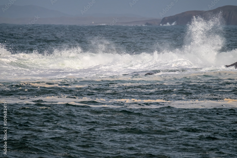 Rough atlantic ocean one day after storm Atiyah passed by on Dezember 08 2019.