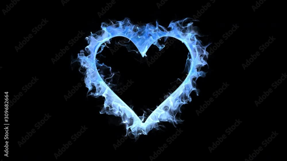 Blue color burning heart shape Valentine's Day love card. Vivid colored smoke flame. Romantic lovely logo and copy space animation. Isolated on black alpha copyspace 4k 60fps Blue color burning heart shape Valentine's Day love card. Vivid colored smoke flame. Romantic lovely logo and copy space animation. Isolated on black alpha copyspace 4k 60fps