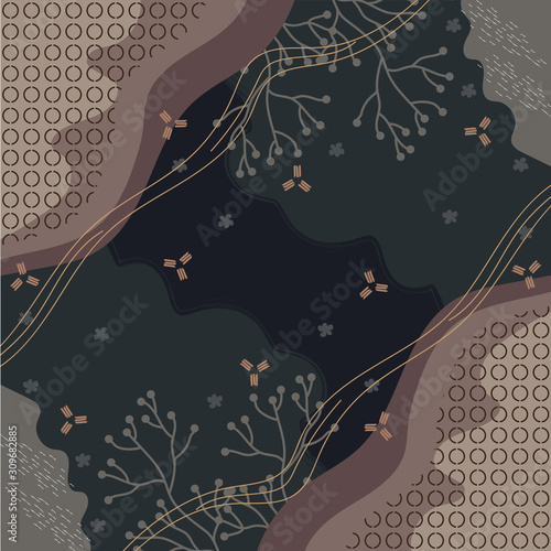 Silk scarf pattern design with floral abstract style.  Design useful for hijab, kerchief, bandana, fabric, fashion, shawl, wallpaper, bed cover