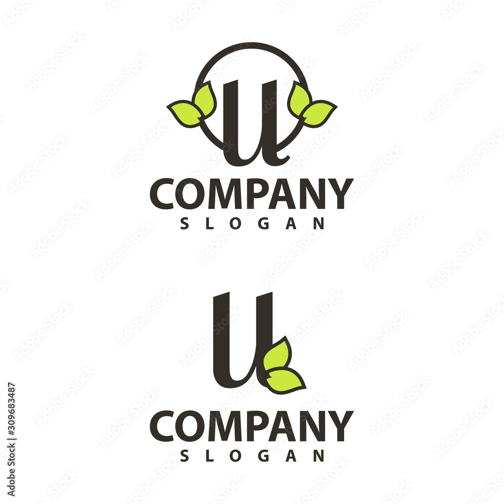 letter u logo template, tree leaf design vector letter u logo template, tree leaf design vector