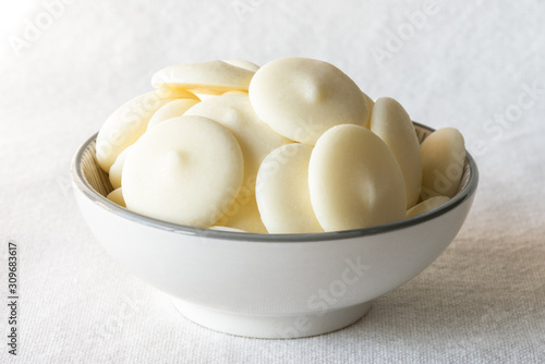 White Chocolate Discs in a Bowl