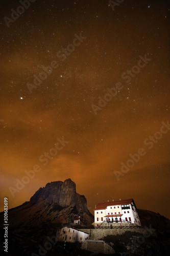 Night sky over the Dolomites, Italy, Europe. On exposure shot