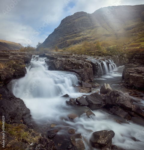Fototapeta Naklejka Na Ścianę i Meble -  Waterfall on the River Coe, United Kingdom, Scotland, Glencoe Mountain