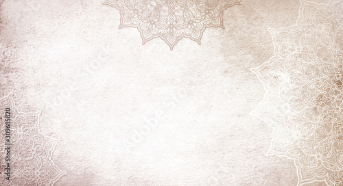 Light soft cream, earthy textured watercolor background with mandalas