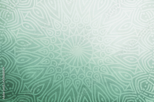 Soft, icy pastel green textured watercolor background with white hand drawn mandala