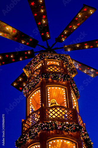 Christmas lights at night in Glasgow, Scotland