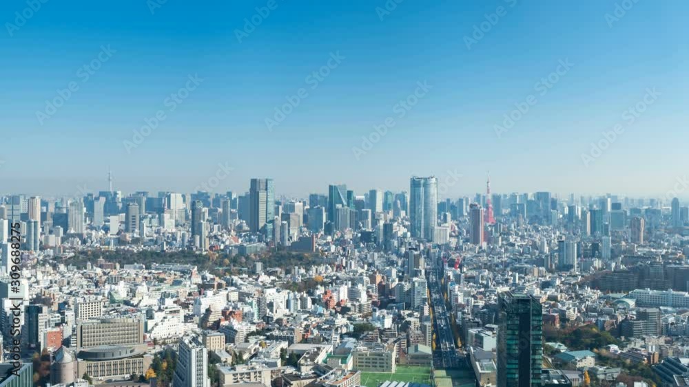 東京風景　タイムラプス　高層ビル群
