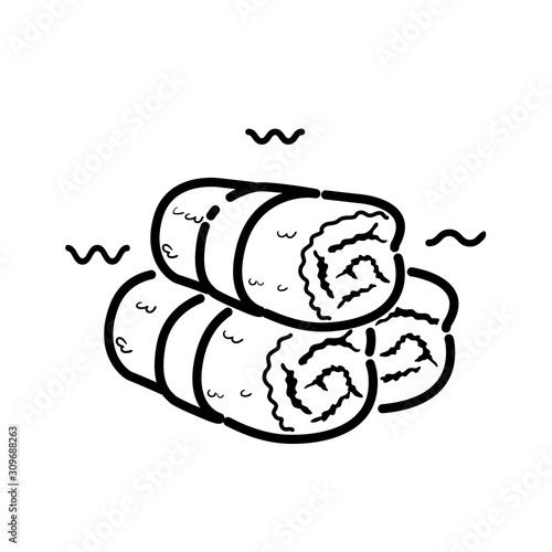 Three rolled hot towels isolated on white background. Spa, wellness element for design. Bathroom Vector line pictogram. Salon Massage template. Folded cotton towel set. Icon of sauna, resort