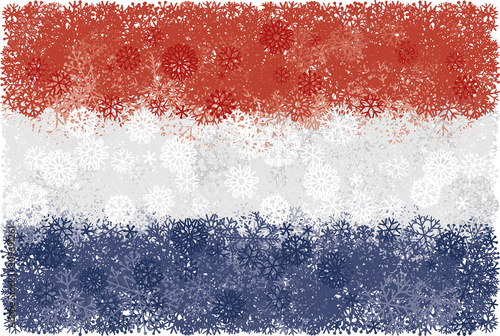 Flag of Netherlands with snowflakes. Winter vector background Fototapete